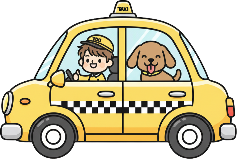 Mutlu köpeği ile sevimli evcil hayvan taksi şoförü sarı taksisinde